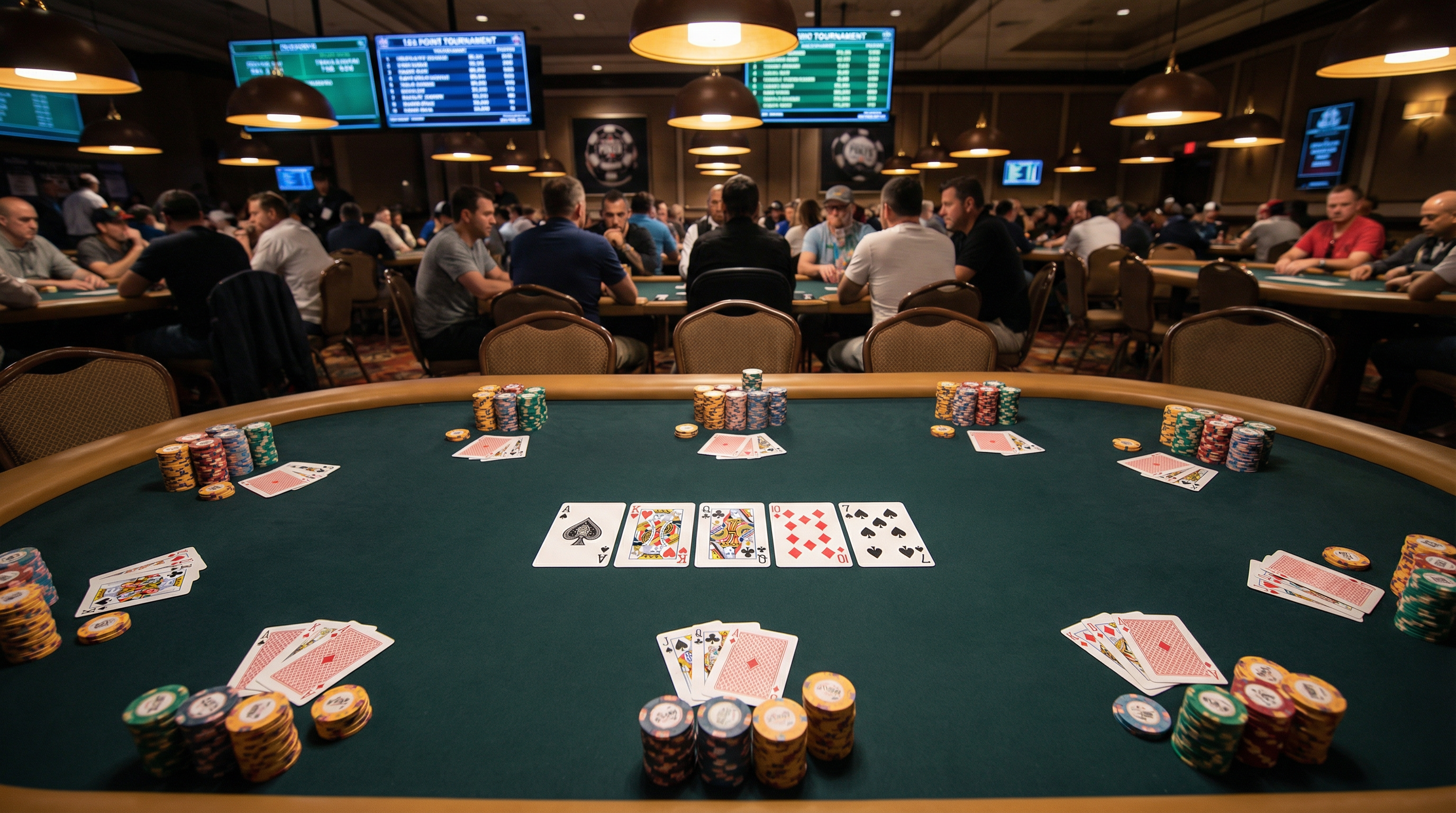 c7娱乐扑克游戏桌面，展示德州扑克手牌和筹码